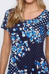 Floral and dot print A-line sun dress