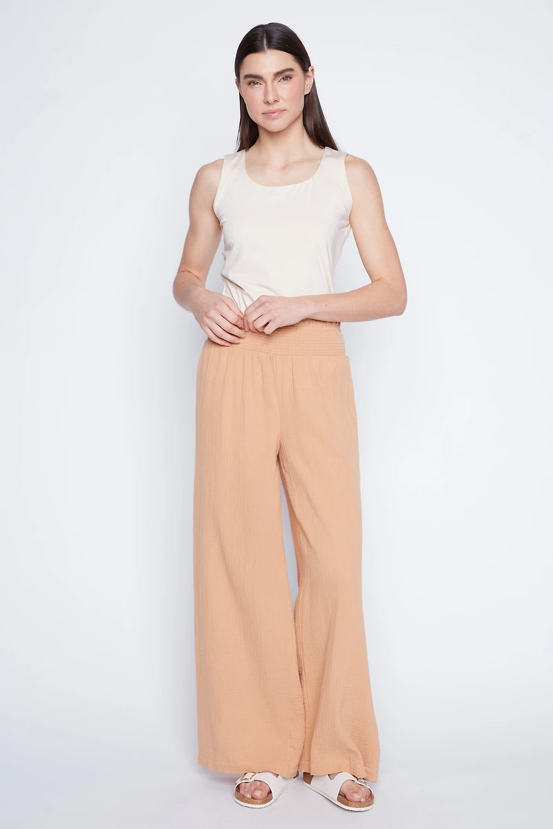 Wide leg cotton crinkle pant
