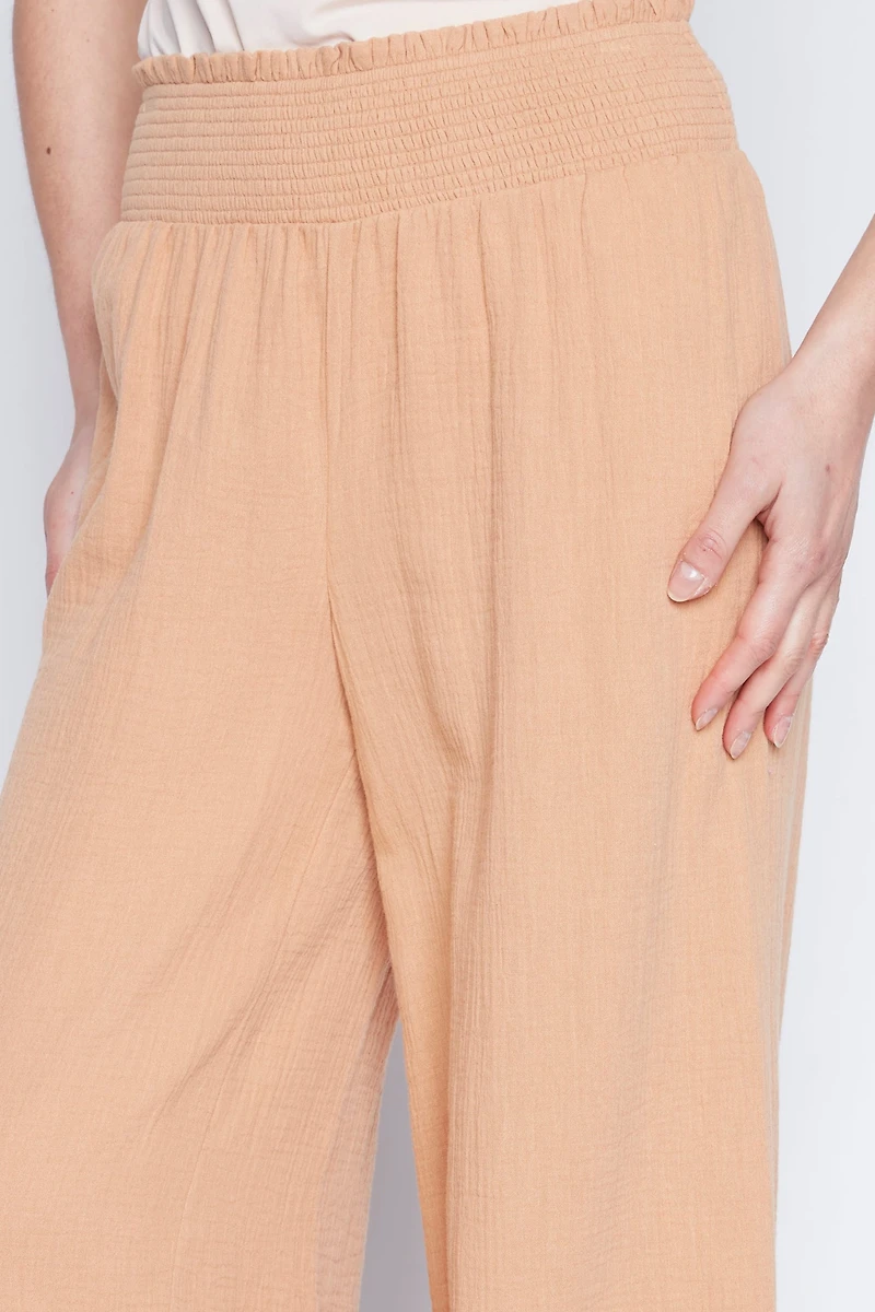 Wide leg cotton crinkle pant