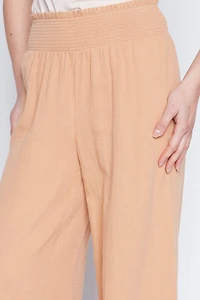 Wide leg cotton crinkle pant