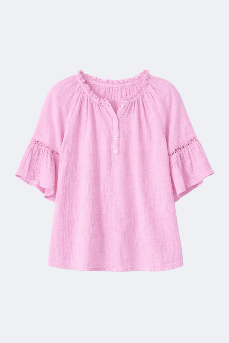 Flutter sleeve cotton crinkle top