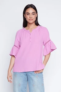 Flutter sleeve cotton crinkle top