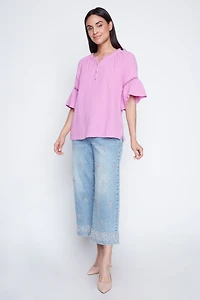 Flutter sleeve cotton crinkle top