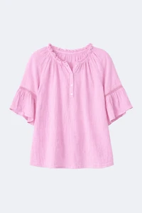 Flutter sleeve cotton crinkle blouse