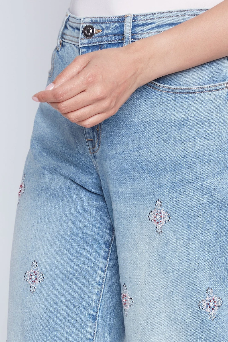 Le jean Audrey à jambes larges brodé