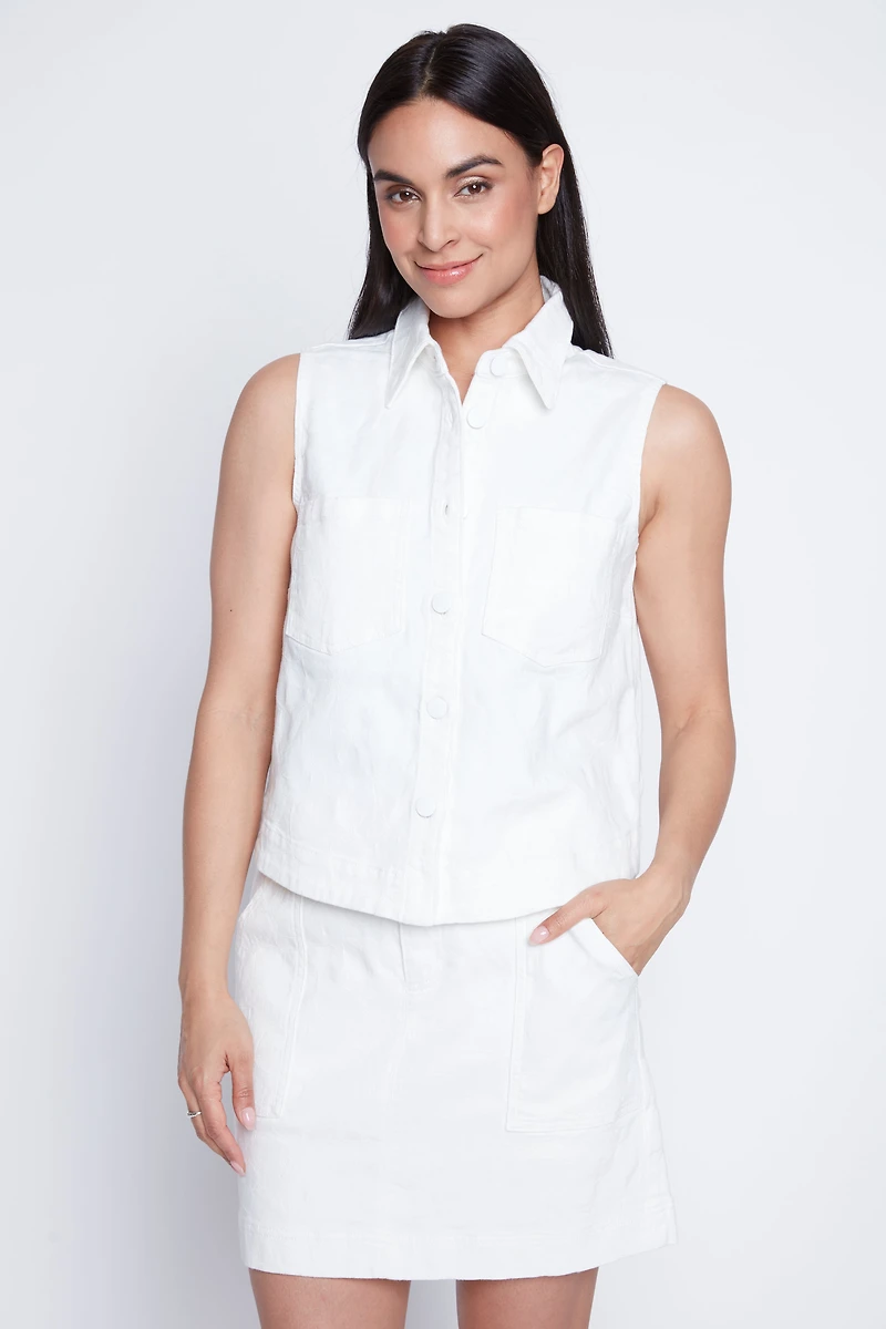 Floral embroidery denim vest