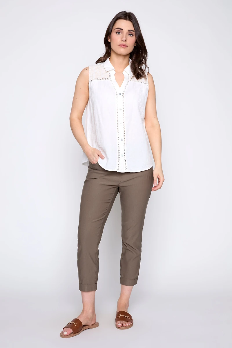 Crinkle gauze blouse with embroidery