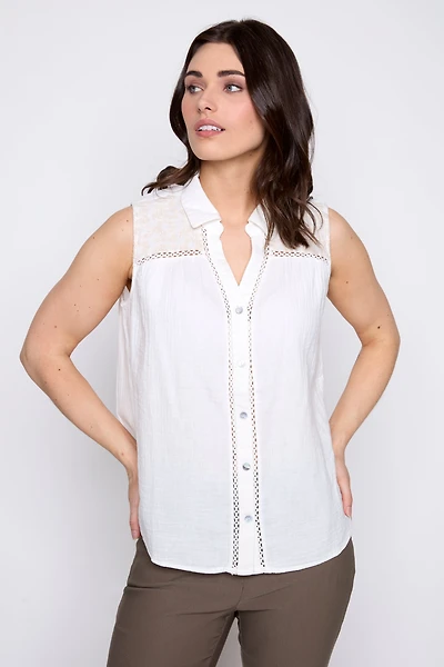 Crinkle gauze blouse with embroidery