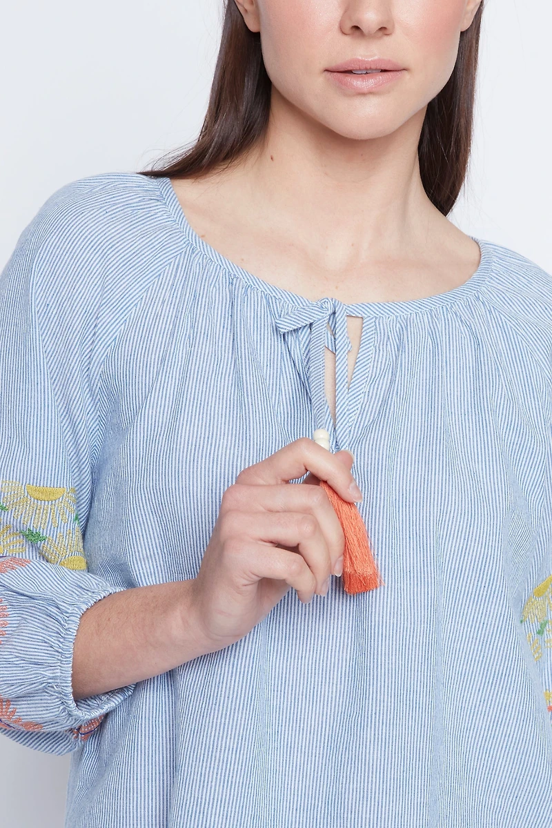 Stripe blouse with embroidery detail