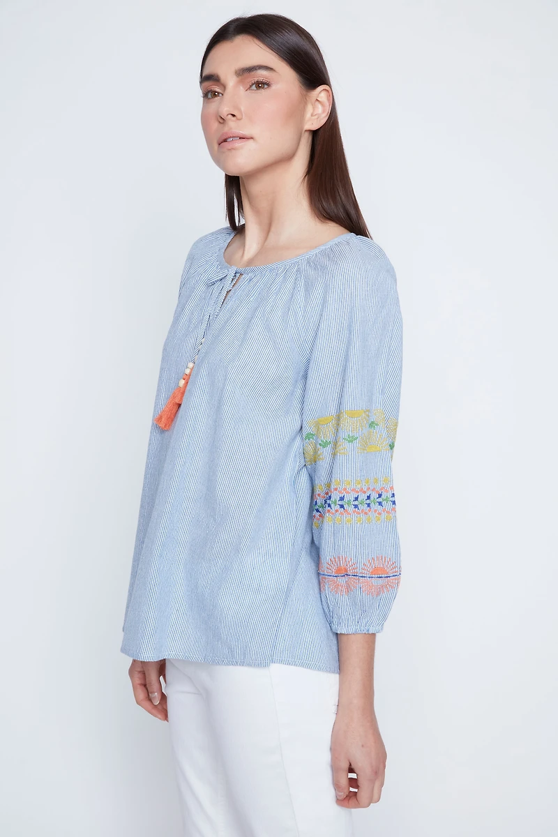 Stripe blouse with embroidery detail
