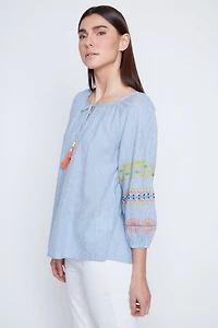 Stripe blouse with embroidery detail