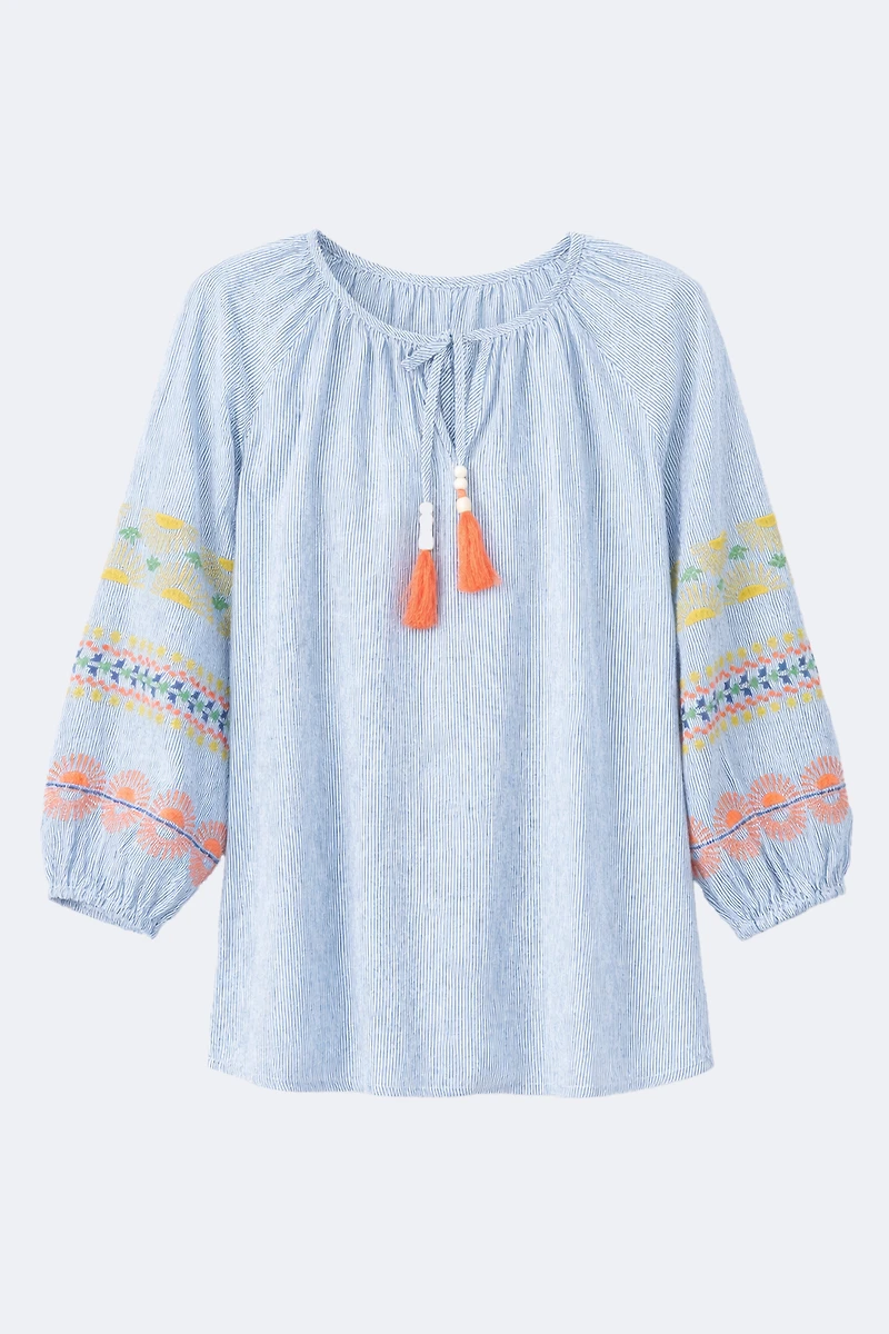 La blouse rayé avec détails brodés