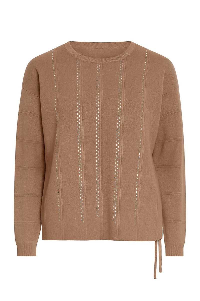 Rhinestone detail sweater with drawstring hem