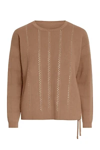 Rhinestone detail sweater with drawstring hem