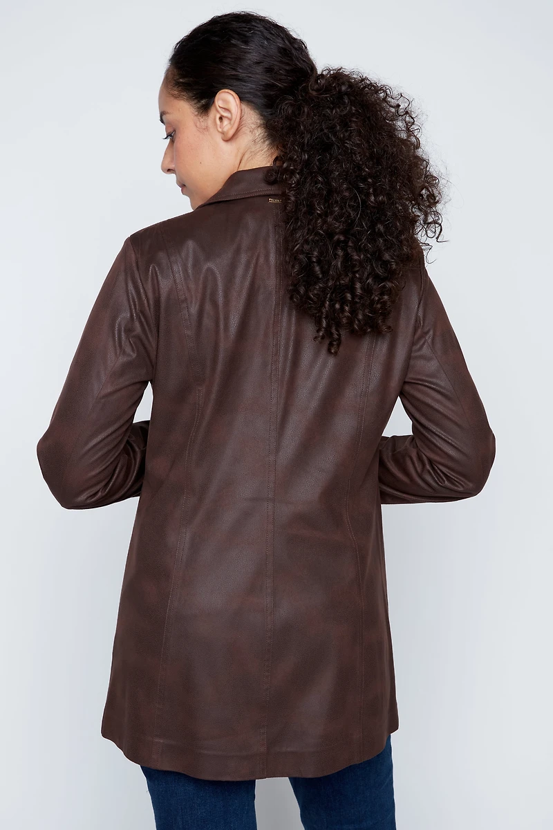 Long zipper detail pleather jacket