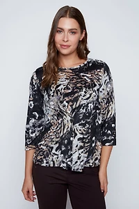 Printed front pleat detail top