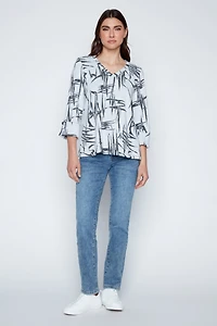 Printed fuzzy knit top