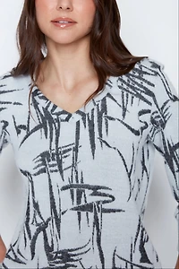 Printed fuzzy knit top