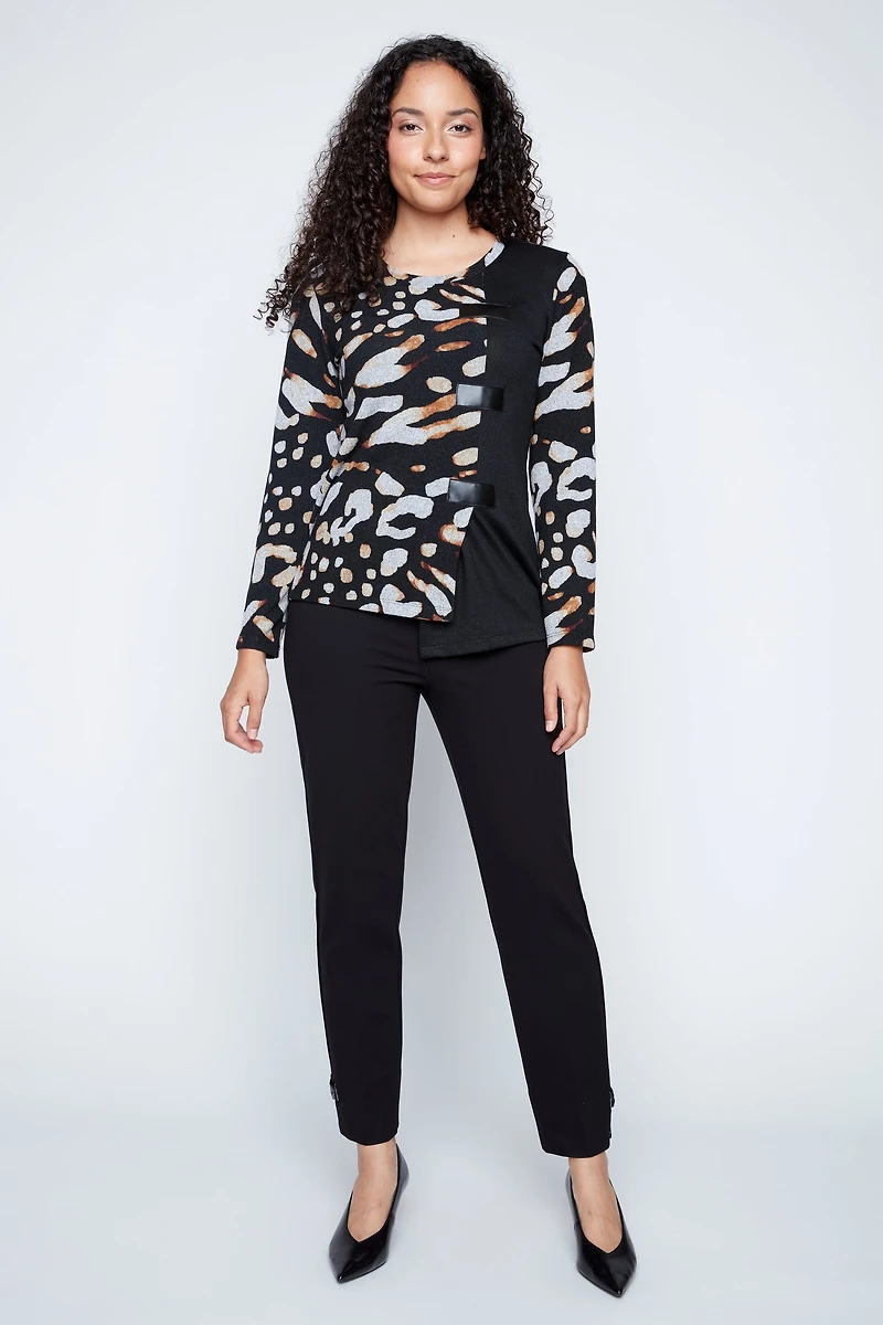 Animal print top with pleather tabs