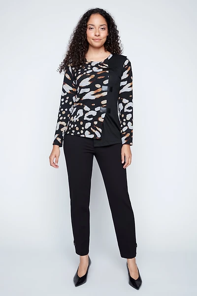 Animal print top with pleather tabs