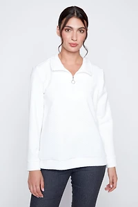 Textured knit top with zipper detail