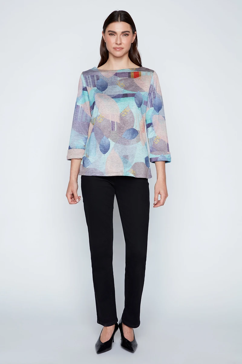 Printed double knit top