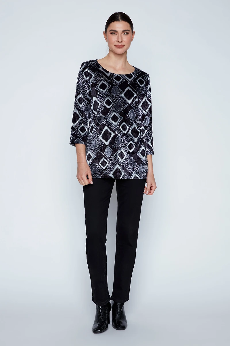 Geometric print velour top