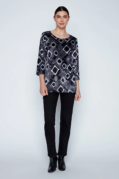 Geometric print velour top