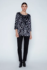 Geometric print velour top