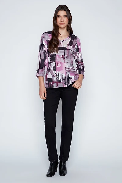 Printed sweater knit top