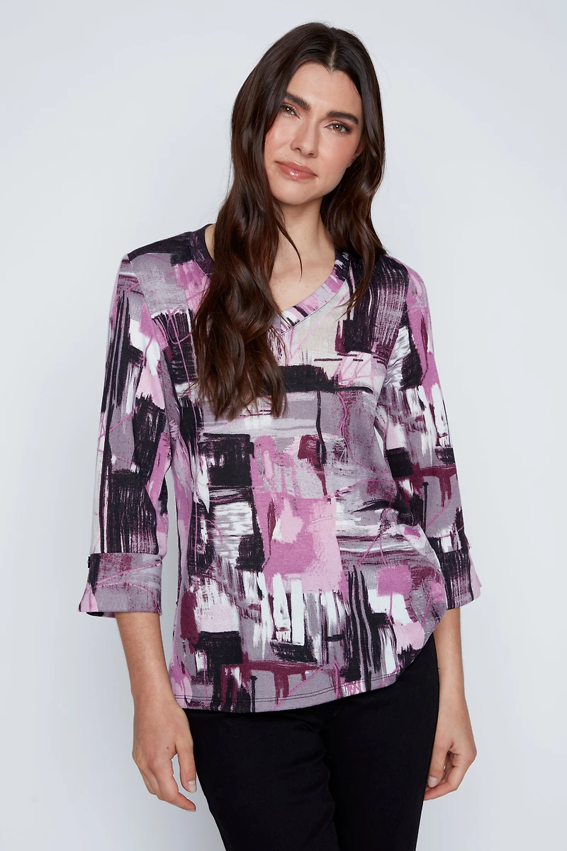 Printed sweater knit top