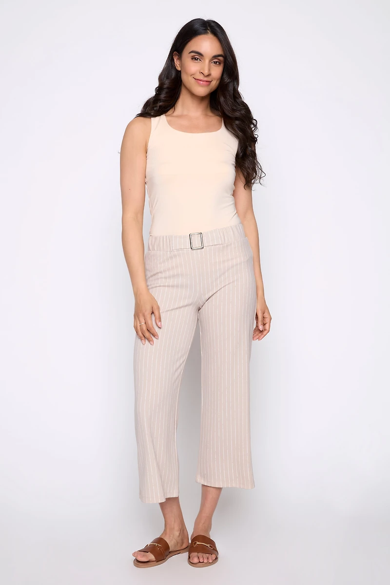 Straight leg stripe pant with buckle