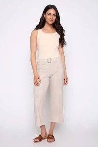 Straight leg stripe pant with buckle