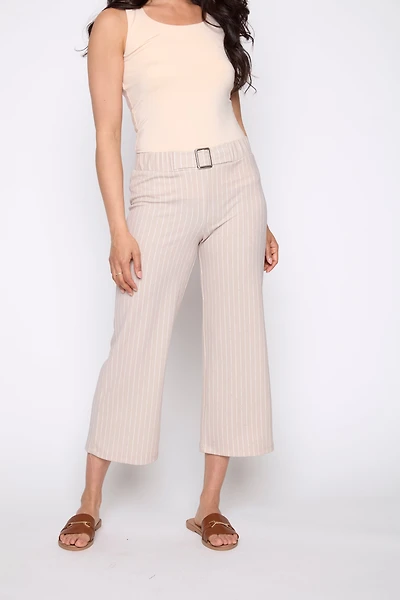 Straight leg stripe pant with buckle
