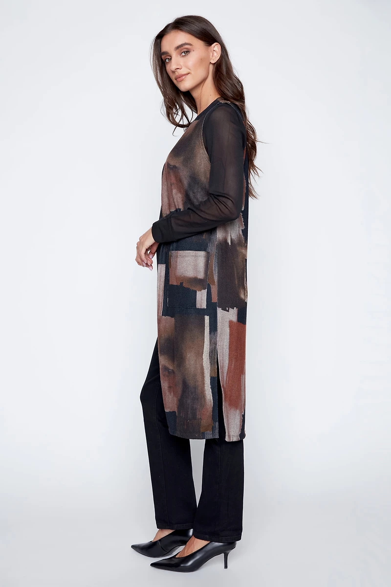 Long sweater vest with patch pockets
