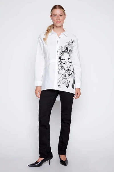 Chemise à imprimé portrait ourlet asymétrique