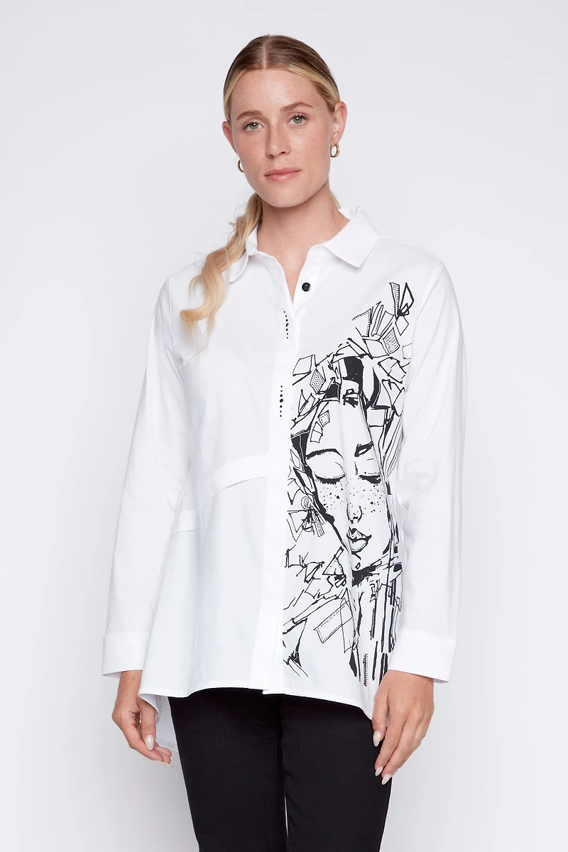Chemise à imprimé portrait ourlet asymétrique