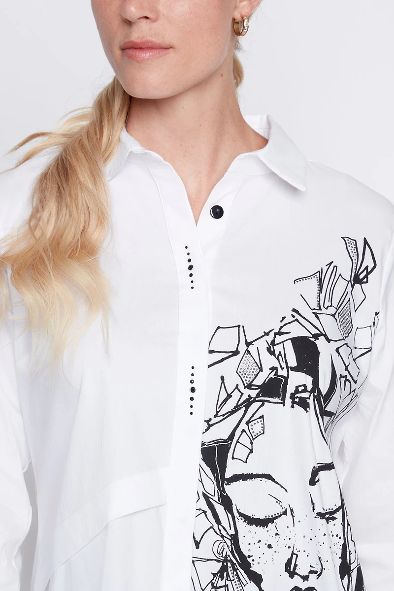 Chemise à imprimé portrait ourlet asymétrique