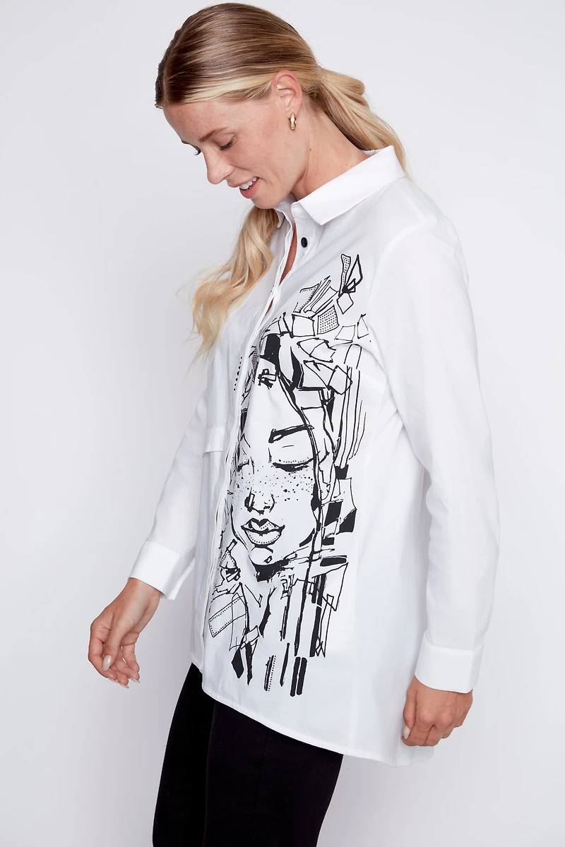 Chemise à imprimé portrait ourlet asymétrique