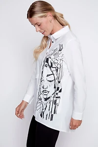 Chemise à imprimé portrait ourlet asymétrique