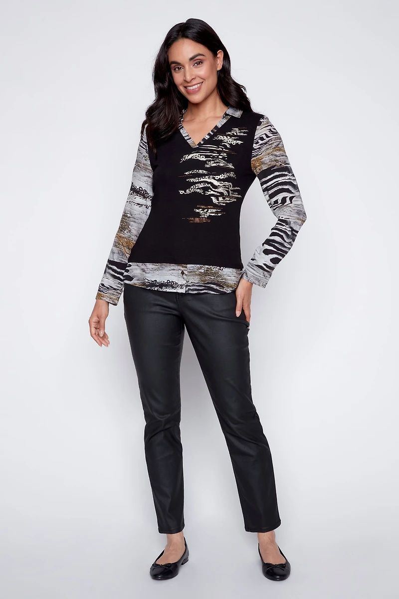 Animal print fooler blouse