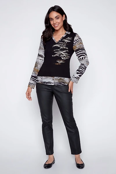 Animal print fooler blouse