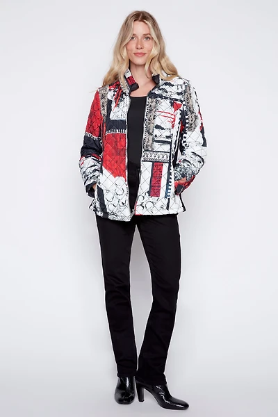 Abstract print diamond quilt jacket