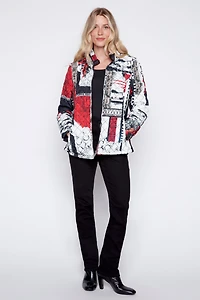 Abstract print diamond quilt jacket