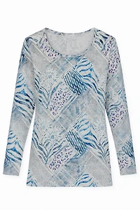 Abstract squares print knit top