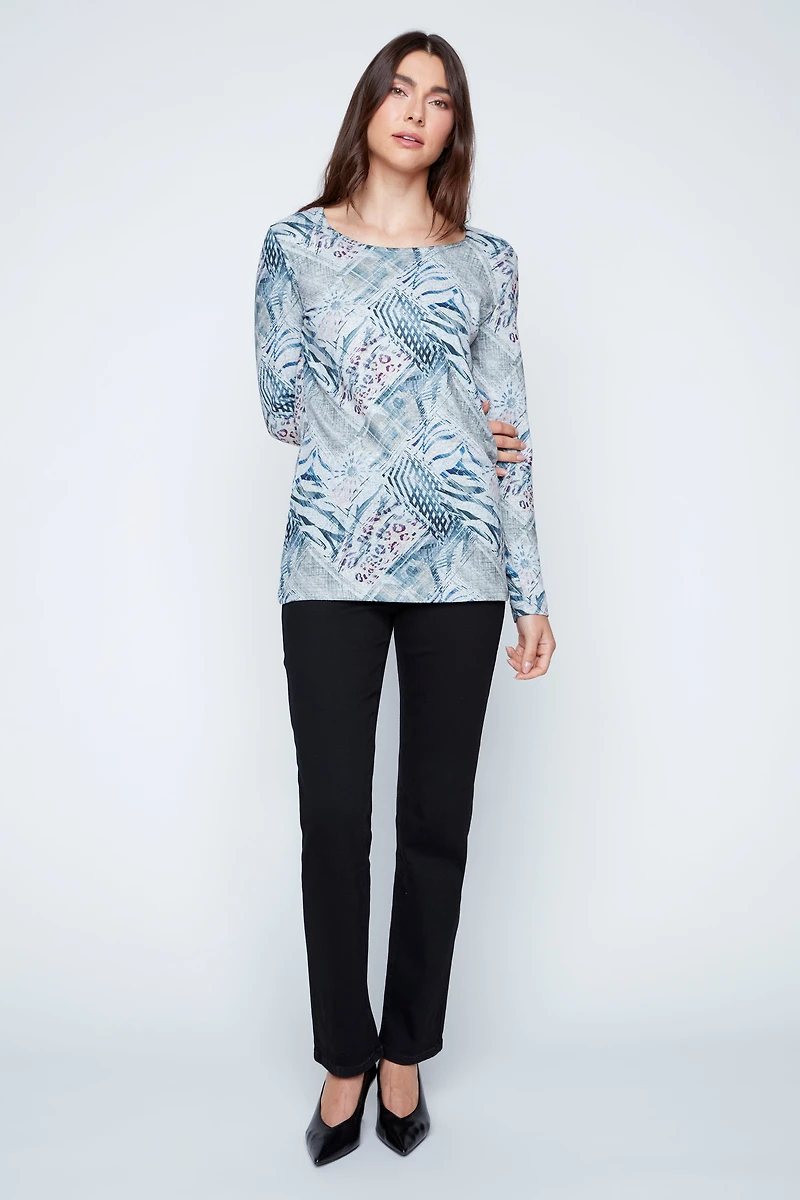 Abstract squares print knit top