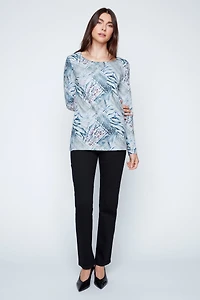 Abstract squares print knit top