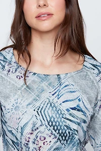 Abstract squares print knit top