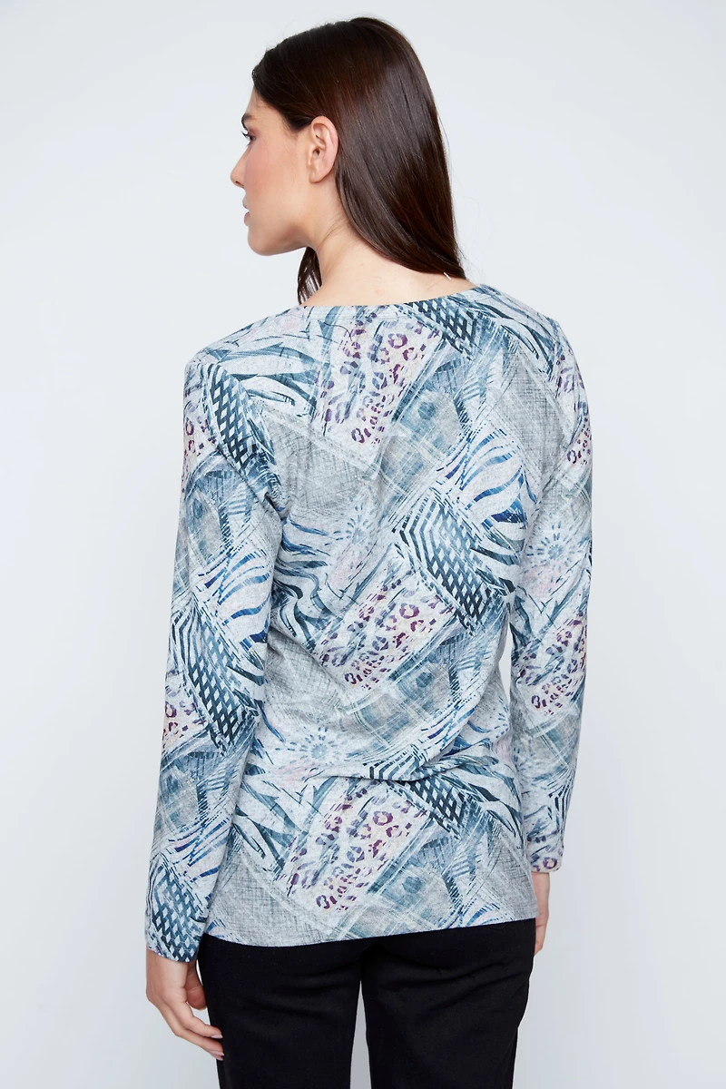 Abstract squares print knit top