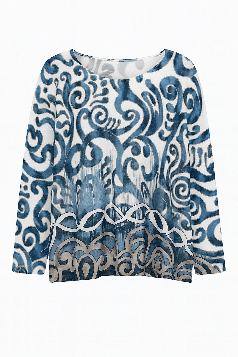 Blue ombre swirl print top